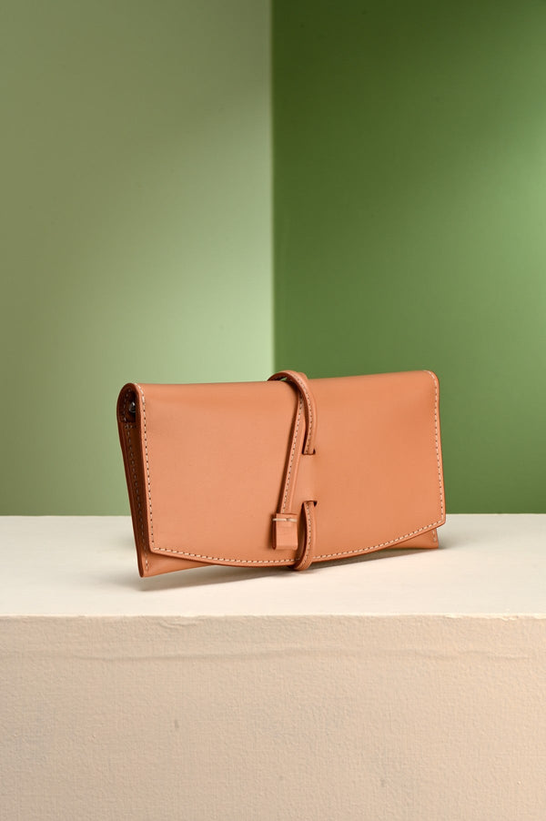 Orange Tan Sadie Long Tie Clutch