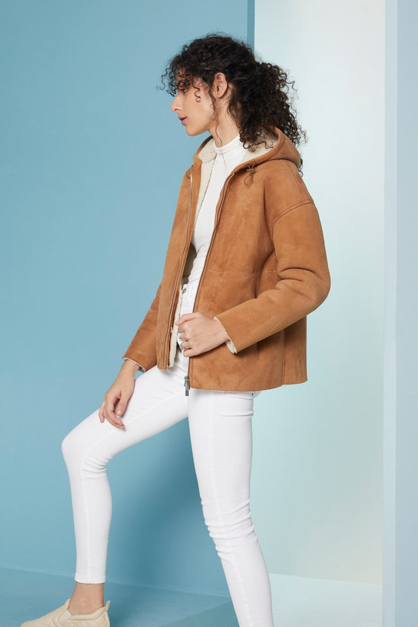 Camel Zama Shearling Leather Jacket