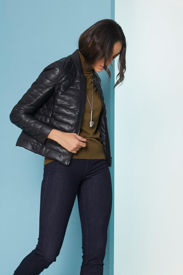 Black Kaia Down Fill Leather Jacket