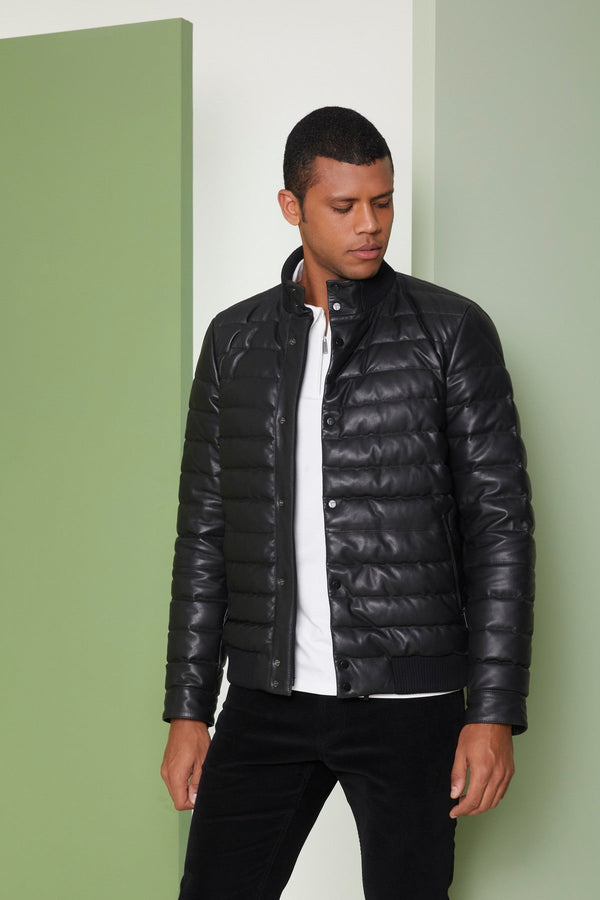 Black Kian Down Fill Leather Jacket