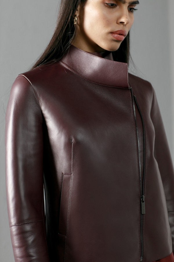 Wine Ayana Leather Jacket