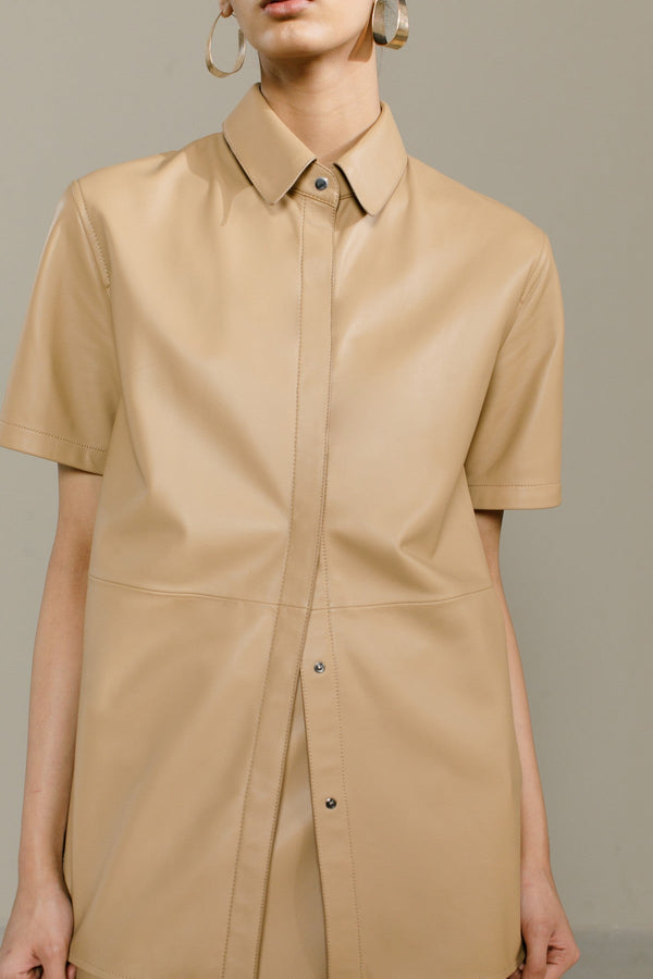 Camel Nayeli Leather Shirt