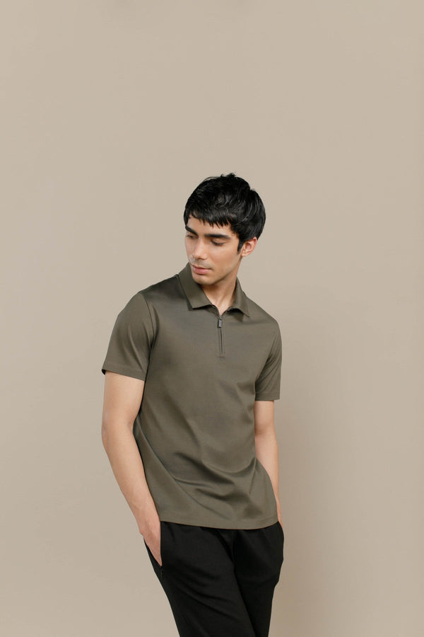 Olive Hiro Zip Polo