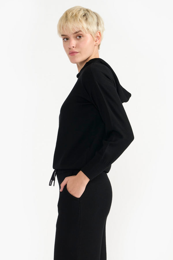 Black Aleena Hoodie Women Knit Hoodie