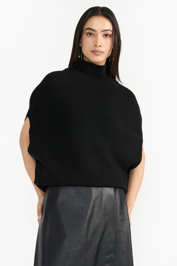 Black Selma Women Knit Poncho