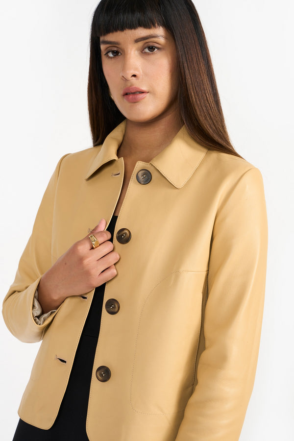 Cloe Yellow Leona Leather Jacket