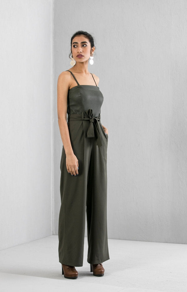 Olive Zuri Leather Jumpsuit